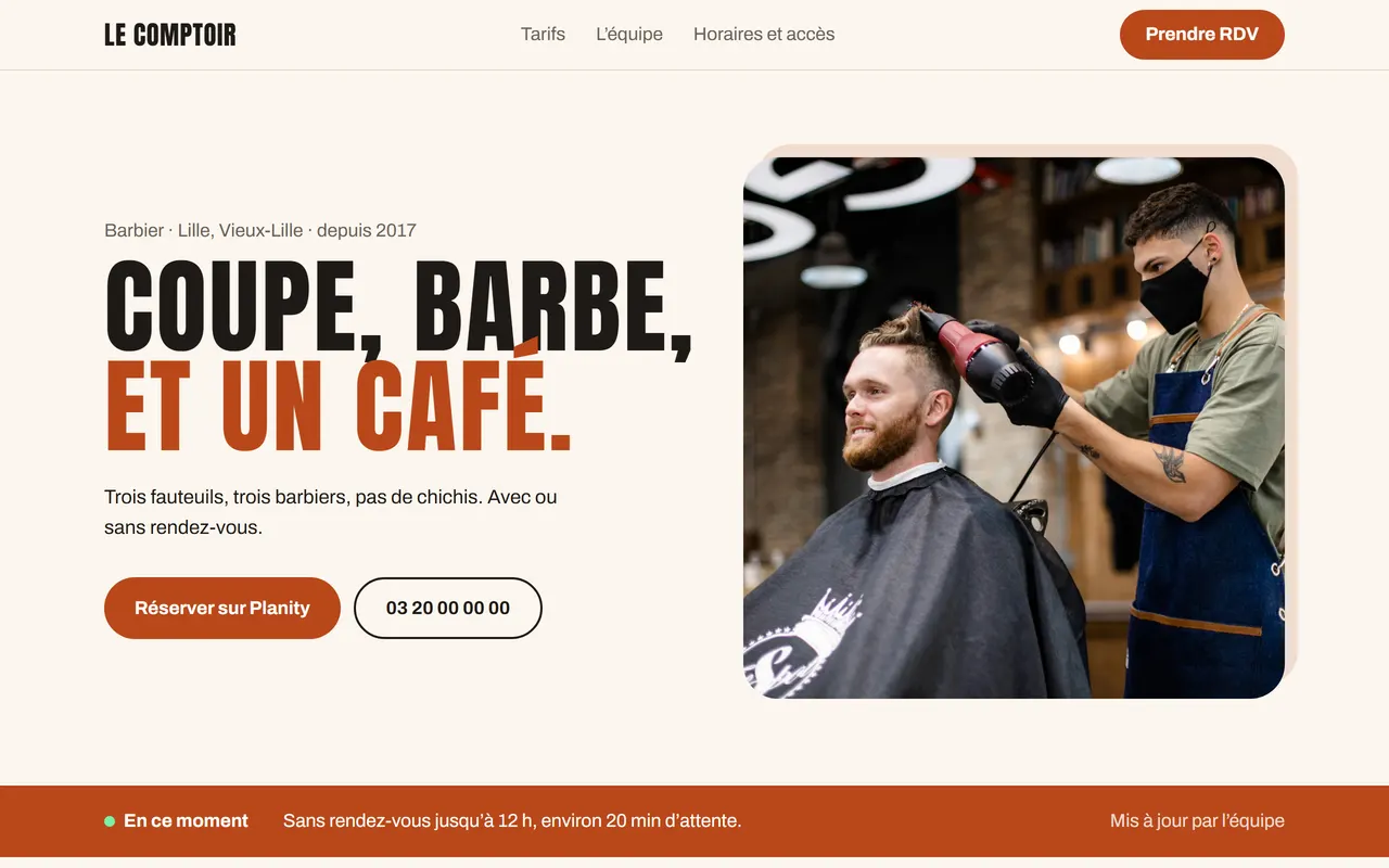 Page d’accueil de la démo du barbier